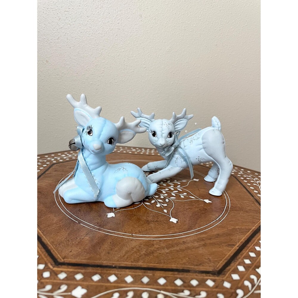 Vintage Kimple Ceramic Mold 2 Blue Quilted Christmas Reindeer